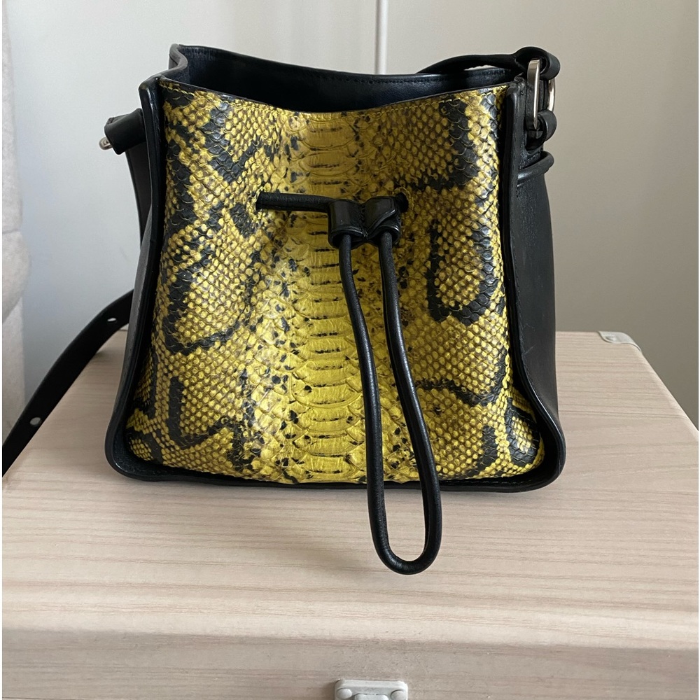 3.1 Phillip Lim Soleil Mini Leather Drawstring Bucket Bag- Lemon/BLK Snake Print